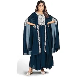 royalica Gown for Women - Georgette Sequence Embroidered Floor Length Exaggerated Sleeves Fit & Flared Gown (XXX-Large, Teal)-picture-16