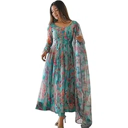 royalica Gown1 with Tabby ORGANJA Silk Fabric Fully Flair Kali Pattern and Canvas PATTA with DUPPTA Set,Pent Ready to WEAR (Medium, Multicolor)(Small, Blue)-picture-54