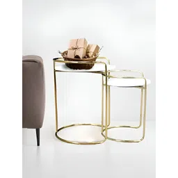 Royaloak White & Gold-Toned 2 Pieces Marble & Stainless Steel Nesting Tables image 1