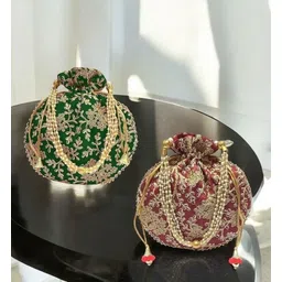 royalpouch Women Maroon, Green Potli-picture-10