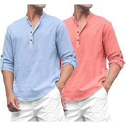 royalscout Combo of Men's Solid Cotton Blend Full Sleeve Straight Kurta Shirt (Pack of 2)-picture-30