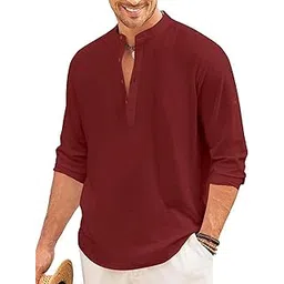 royalscout Men's Regular Fit Solid Cotton Blend Straight Short Kurta | Full Sleeves Kurta Maroon-picture-24