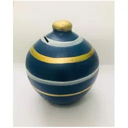 royalshopy Handmade Blue Clay Gullak | Traditional Mitti Money Bank Coin Bank-picture-26