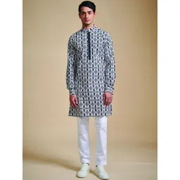RR Blue Men Geometric Dyed Thread Work Kurta-picture-32