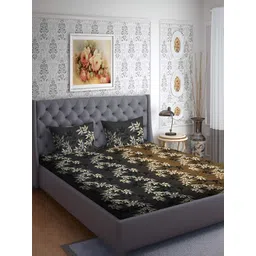 RRC  Black & Brown Floral Printed 144 TC Queen Bedsheet with 2 Pillow Covers-picture-12