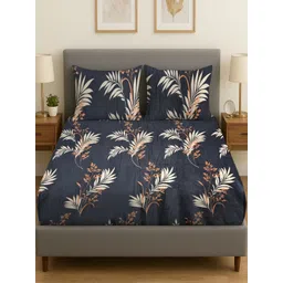 RRC Black & Cream-Coloured Floral 300 TC Queen Bedsheet with 2 Pillow Covers-image-24