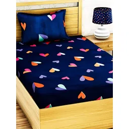 RRC Blue & Red Floral 144 TC Single Fitted Bedsheet With Pillow Cover-picture-41