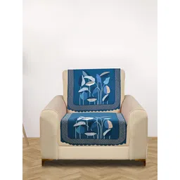 RRC Blue & White Floral Printed 2 Piece Velvet 1 Seater Sofa Cover-picture-29