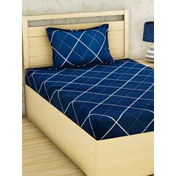 RRC Blue & White Geometric 144 TC Single Bedsheet with 1 Pillow Covers-picture-10