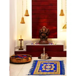 RRC Blue & Yellow Floral Printed Velvet Pooja Asan Mat-picture-25