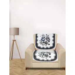 RRC Brown & White 2 PIeces Floral Printed Velvet Sofa Cover-picture-19