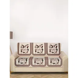 RRC Brown & White 6 Pieces Floral Printed 3 Seater Velvet Sofa Cover-picture-17