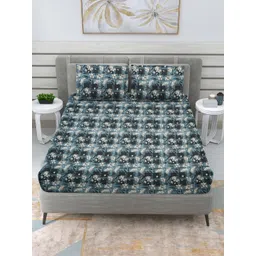 RRC Grey & Black Floral 210 TC MicrofiberKing Bedsheet & 2 Pillow Covers 1.08 m x 1.08 m-image-40
