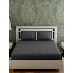 RRC Grey Striped 144 TC Queen Fitted Bedsheet with 2 Pillow Covers-picture-25