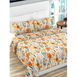 RRC Orange & Beige Printed Reversible 180TC Double Queen Bed Cover With 2 Pillow Covers-picture-20