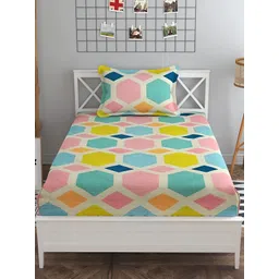 RRC Pink & Yellow Geometric 144 TC Single Bedsheet with 1 Pillow Cover-picture-15