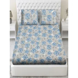 RRC Rr Creations Grey & Blue Printed 210 TC Microfiber King Bedsheet Set2.74 m X 2.74 m-picture-32