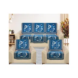 RRC Velvet Floral Design Premium Quilted Sofa Cover - Blue-picture-10