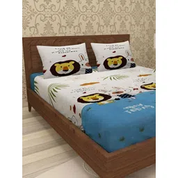 RRC White & Blue Cartoon Characters 144 TC Queen Bedsheet with 2 Pillow Covers-picture-30