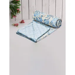 RRC White & Blue Floral Pure Cotton Reversible AC Room 120 GSM Double Bed Dohar-picture-39