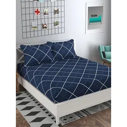 RRC White & Blue Geometric 144 TC Queen Bedsheet with 2 Pillow Covers-picture-12