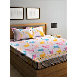 RRC White & Pink Cartoon Characters 144 TC Queen Bedsheet with 2 Pillow Covers-picture-15