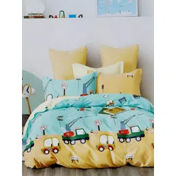 RRC Yellow & Turquoise Blue Cartoon Characters 144 TC Queen Bedsheet with 2 Pillow Covers-picture-55