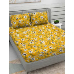 RRC Yellow & White Floral Printed 144 TC Microfiber Queen Bedsheet With 2 Pillow Covers-picture-12