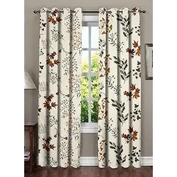 RRC Super Soft Brushed Microfiber Cotton Printed Long Door Semi Sheer Curtains,Pack of 2,48X108(Inches) 9 Feet Living Room,Grommet Curtain Panel,Pack of 2 Panel Door Curtains,Beige-picture-11