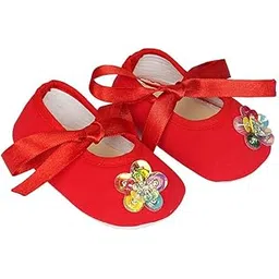 rsmart Infant New Baby Toddlers Boys and Girls Cotton Red Sandal Ribbon Booties With Multicolor Flower Patch [RSM_60]-picture-14