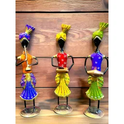 RSN 3-Pcs Blue & Red 3 Pcs Rajasthani Tribal Man Figurine Playing Instrument Showpieces-picture-29