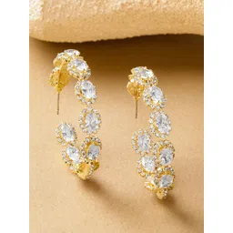Rubans 18K Gold-Plated Crystal Studded Oval Shaped Half Hoop Earrings-picture-18
