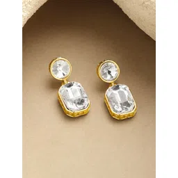 Rubans 18K Gold Plated Crystals Studded Geometric Drop Earrings-picture-36