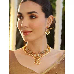 Rubans 18K Gold-Plated Cubic Zirconia-Studded & Beaded Jewellery Set-picture-41