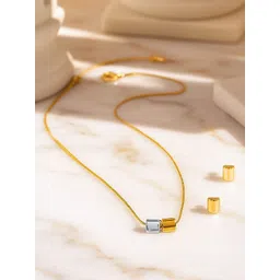 Rubans 18K Gold-Plated Dual-Tone Minimal Cube Pendant Set-picture-11