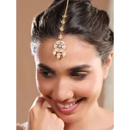 Rubans 18K Gold-Plated Kundan Studded Maang Tikka with Pearl Beads for Festive Looks-picture-28