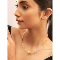 Rubans 18K Gold Plated Minimal Twisted Chain Necklace with Spherical Golden Bead Design-picture-29