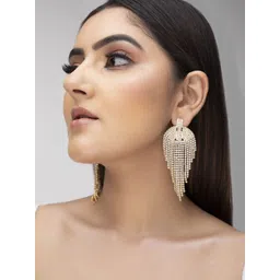 Rubans 18K Gold Plated Multilayered Cubic Zirconia Studded Tassel Drop Earrings-picture-39