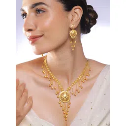 Rubans 18K Gold-Plated Necklace Set with Multilayer Gold Beads & Filigree Floral Design-picture-24