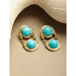 Rubans 18K Gold Plated Turquoise Studded Spherical Drop Earrings-picture-30