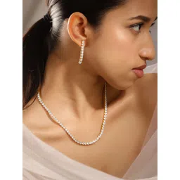 Rubans 18K Gold Plated White Cubic Zirconia Tennis Necklace & Earrings Set-picture-21