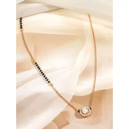 Rubans 18K Rose Gold-Plated Cubic Zirconia Studded Round Pendant Mangalsutra Chain-picture-16