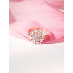 Rubans 18K Rose Gold-Plated Floral Motif CZ Adjustable Ring-picture-21