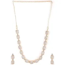 rubans 18K Rose Gold Plated White Cubic Zirconia Studded Elegant Necklace Set with Matching Earrings for Women & Girls-picture-35