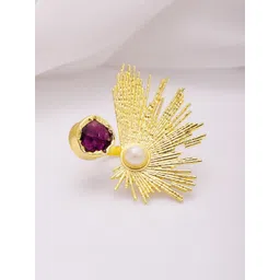 Rubans 18KT Gold-Plated Crystal Studded & Beaded Peacock Motif Ring-picture-29