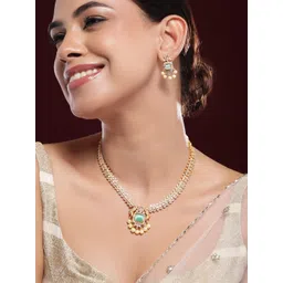 Rubans 22K Gold-Plated Aqua AD & White CubicZirconia Studded Jewellery Set with Pearl Drop-picture-24