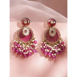 Rubans 22k Gold Plated Artificial Stones Studded & Pearls Beaded Circular Chandbalis-picture-33