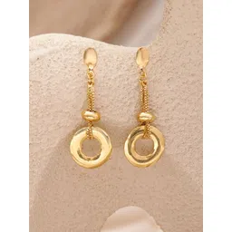 Rubans 22K Gold-Plated Brass Modern Hoop Dangler Earrings with Chain & Bead Accent-picture-17