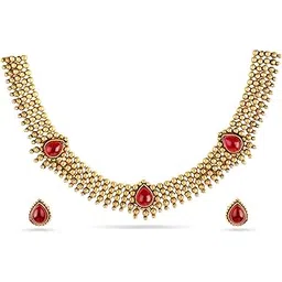 rubans 22K Gold-Plated Handcrafted Artificial Temple Jewelry Set with Stones And Matching Earrings For Women and Girls – Perfect for Weddings and Special Occasions-picture-13