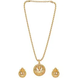 rubans 22K Gold-Plated Handcrafted Pendat Artificial Temple Jewelry Set-Stone Studded & Golden Beaded with Matching Earrings For Women and Girls – Perfect for Weddings and Special Occasions-picture-37